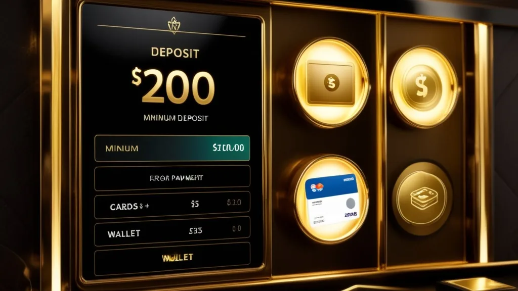 Minimum deposit amount displayed on a casino cashier screen