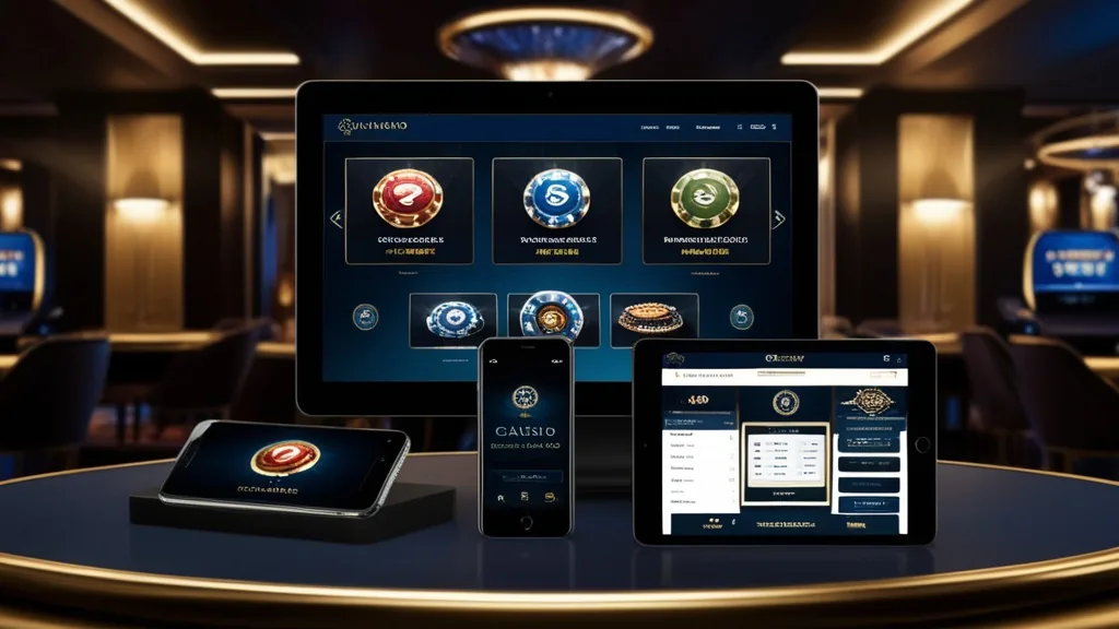 Android phone, iPhone, and tablet showing a mobile casino interface